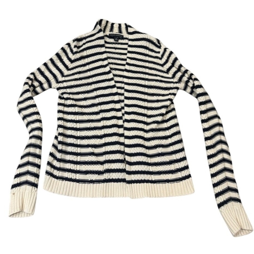 Banana Republic Womens Navy Cream Striped Cable Knit Open Front Cardigan Size M